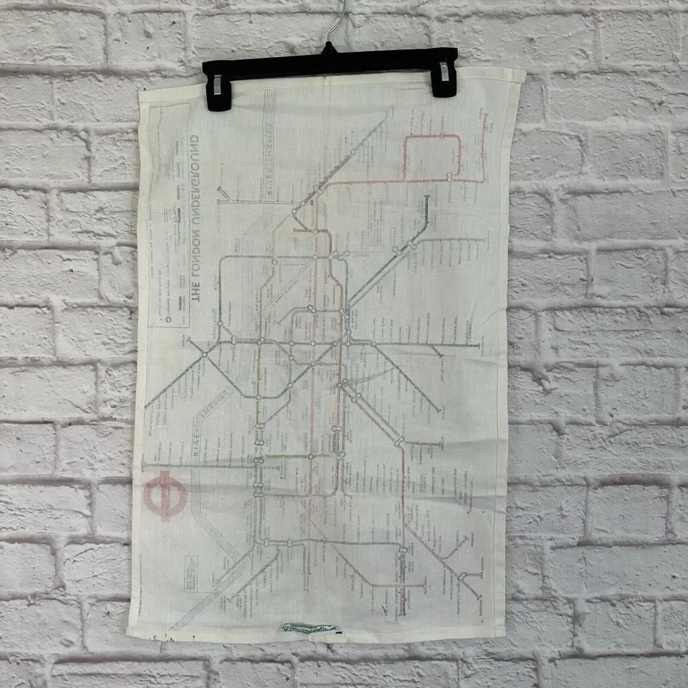 Vintage London Underground Transport Souvenir Tea Towel Tapestry Map Wall Hang
